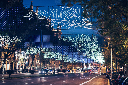Christmas decorations in Madrid by night   .