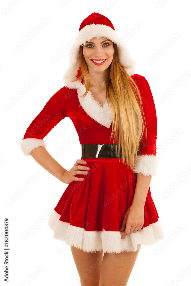 Beautiful young woman in santa claus dress isolated over white background Beautiful young woman in santa claus dress isolated over white background