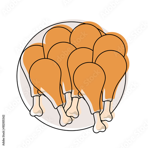 chicken thighs on dish in watercolor silhouette on white background