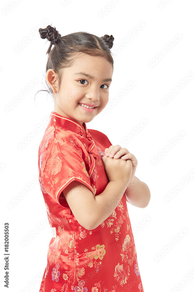 Cute girl wearing red Chinese suit Cute girl wearing red Chinese suit