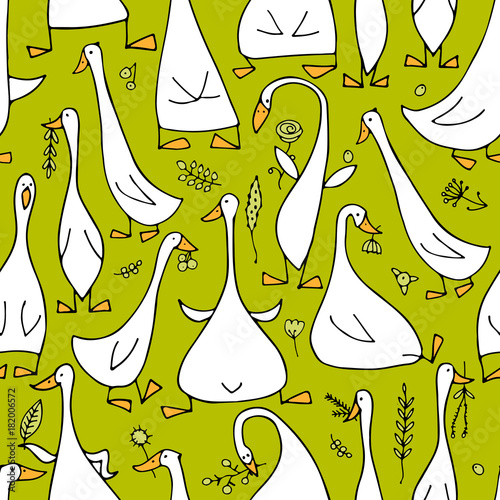 Funny goose family, seamless pattern for your design