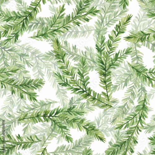Watercolor seamless pattern with fir tree branches 1