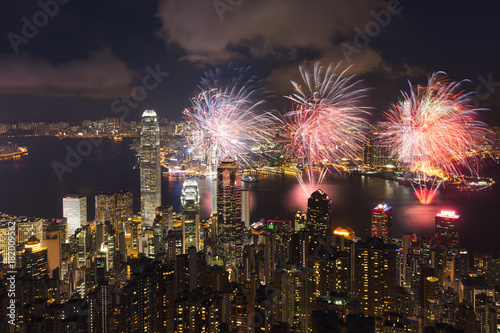Victoria Harbour with fireworks