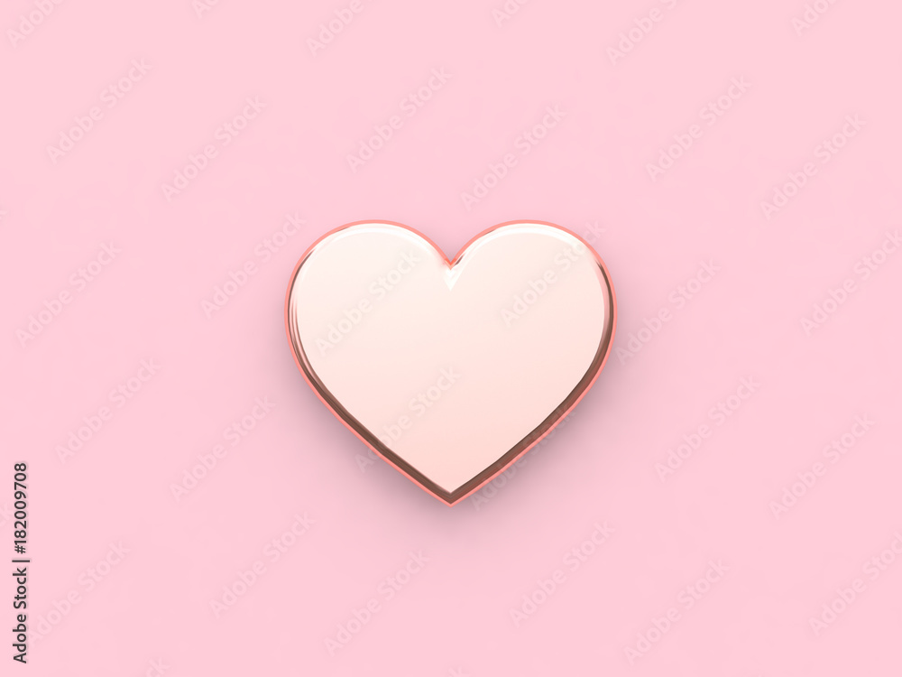 metallic heart icon minimal soft pink background 3d rendering