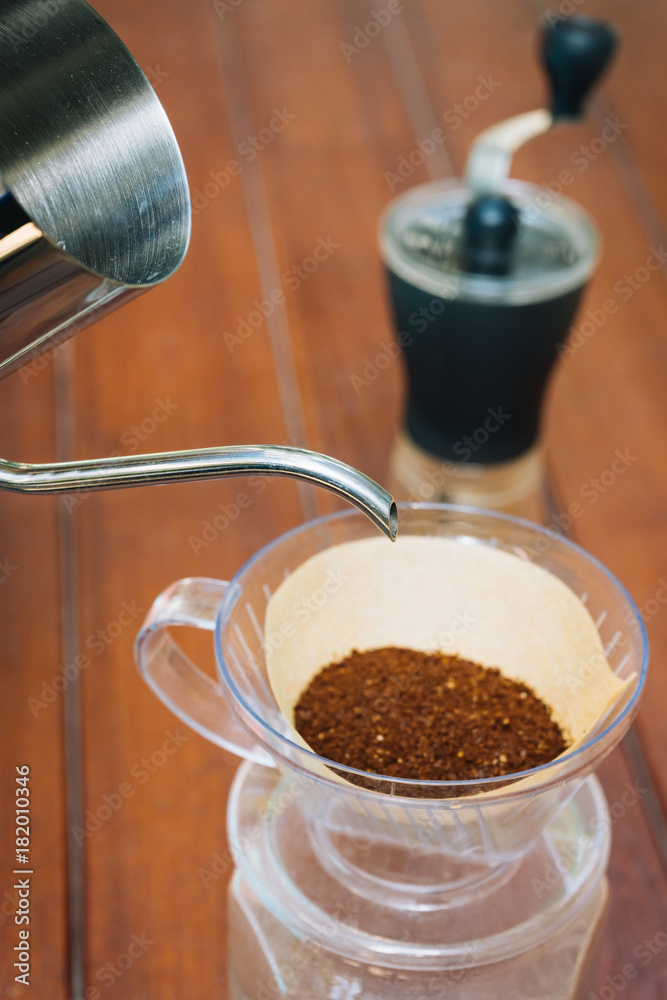 Hand drip coffee with morning light. Hand drip coffee with morning light.