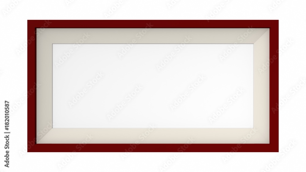 Red blank frame on white background. 3d rendering