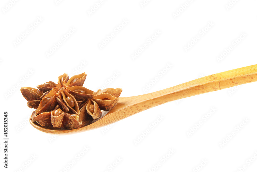 Star-anise spice in spoon Star-anise spice in spoon