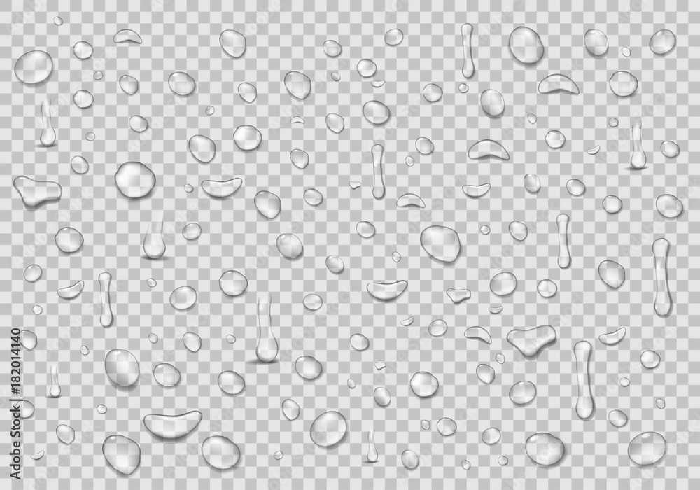 Water drops transparent background. Clean drop condensation. Realistic water background vector illustration