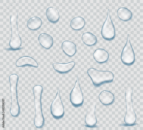 Pure clear water drops realistic set isolated on transparent background. Realistic water background with drops vector illustration