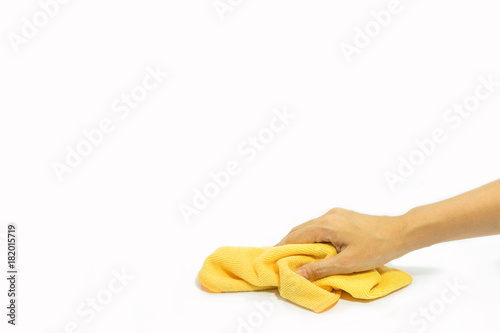 hand Using yellow rags wipe on isolated.