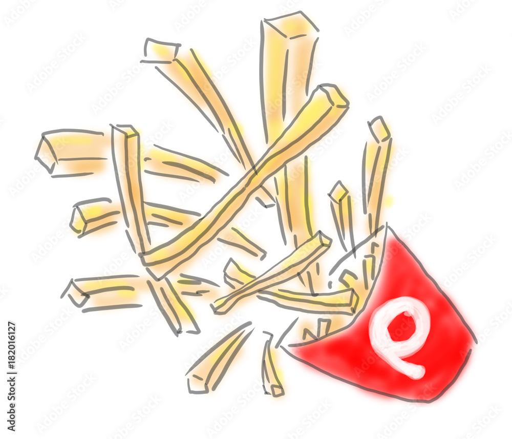 飛び出すフライドポテト 水彩画風イラスト Stock Illustration Adobe Stock