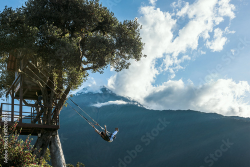 The Swing At The End Of The World Located At Casa Del Arbol, The Tree House In Banos De Aqua Santa, Ecuador, South America