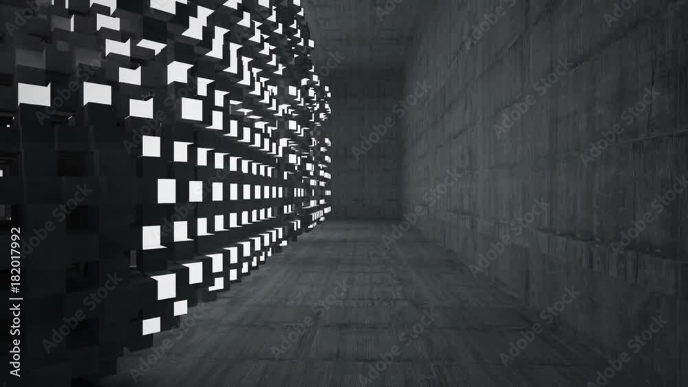 Empty dark abstract concrete room smooth interior. Architectural background. 3D animation and rendering.