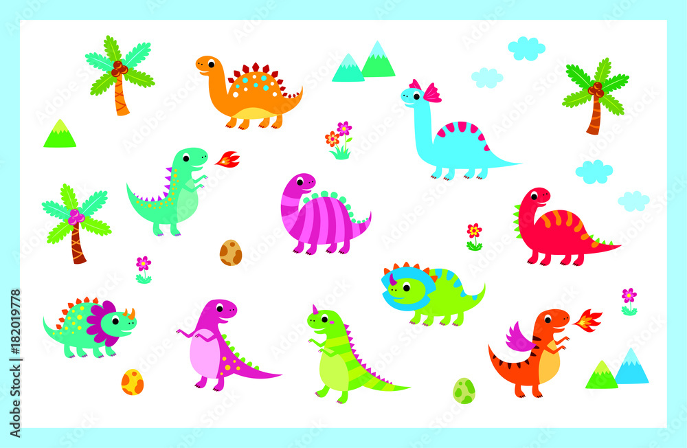 Naklejka cute dinosaur vector collection
