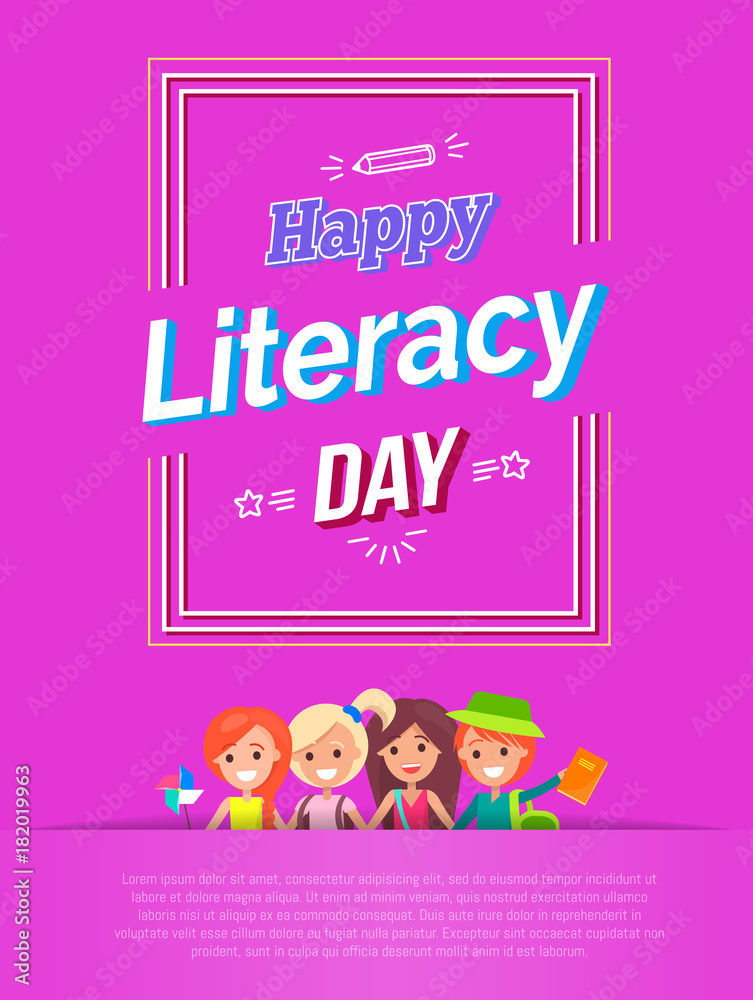 Happy Literacy Day Vector Illustration on Pink Happy Literacy Day Vector Illustration on Pink