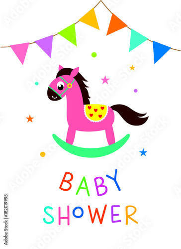 cute horse baby shower greeting card vector