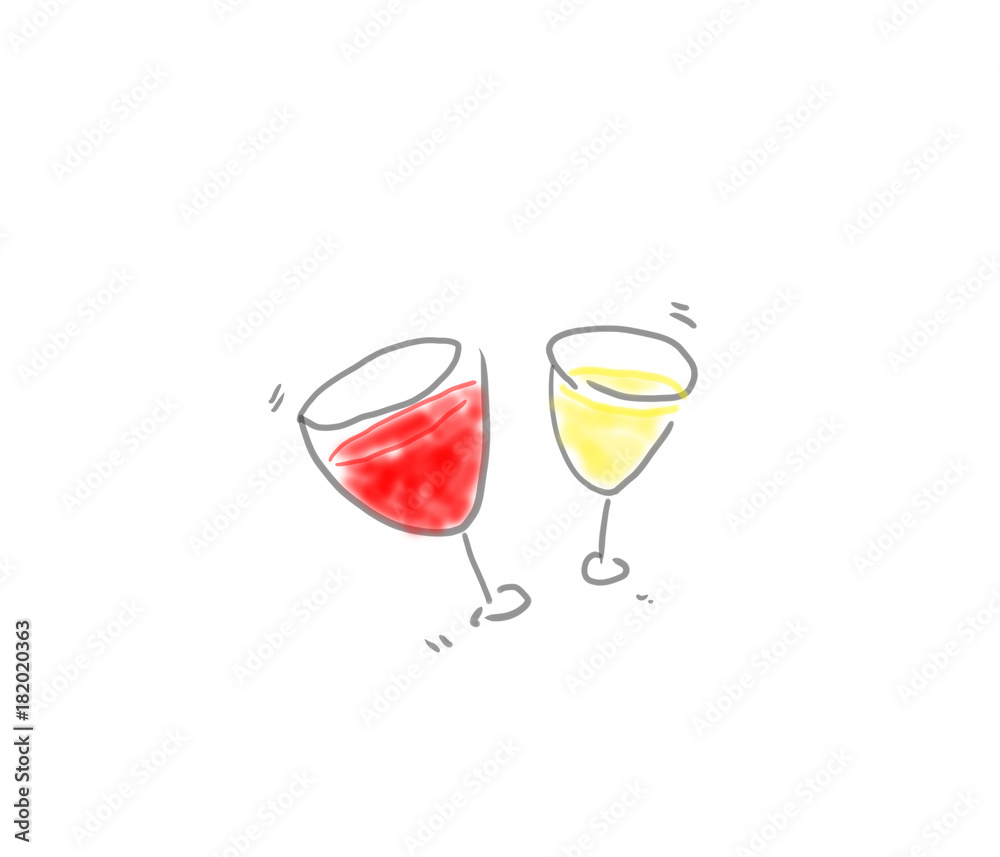 ワインで乾杯 赤ワイン 白ワインの入ったグラス オシャレなゆるいイラスト Stock Illustration Adobe Stock