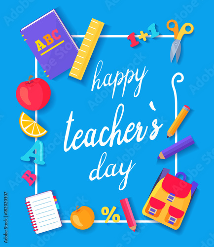 Happy Teachers Day Promo Vector Illustration Blue