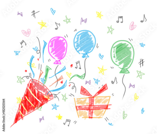 パーティー おめでとう 風船 クラッカー プレゼント 子供の落書き風イラスト Stock Illustration Adobe Stock パーティー おめでとう 風船 クラッカー プレゼント 子供の落書き風イラスト Stock Illustration Adobe Stock
