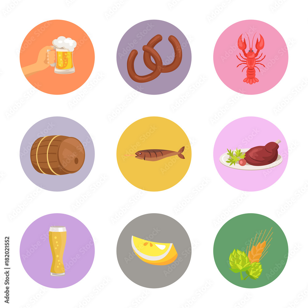 Food and Drinks Vector Illustration on White