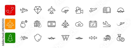 Set of plane vector line icon. It contains symbols to aircraft, 