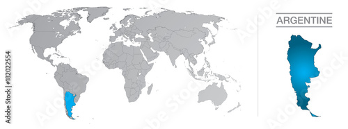 Argentine dans le monde, avec frontières et tous les pays du monde séparés
