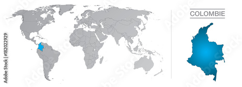Colombie dans le monde, avec frontières et tous les pays du monde séparés