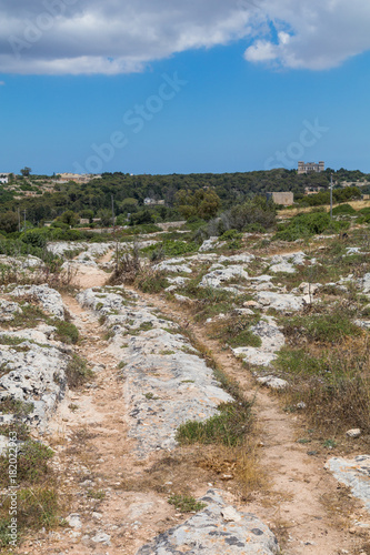 Mysterious ancient cart ruts at Misrah Ghar il-Kbir aka Clapham Junction, a prehistoric site near the Dingli Cliffs, Siggiewi, Malta photo