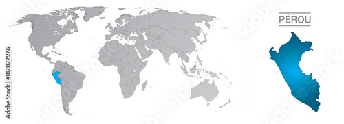 Pérou dans le monde, avec frontières et tous les pays du monde séparés