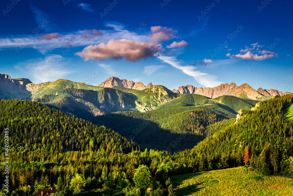 Fototapeta premium Sunset in Tatras in Poland at summer, Europe