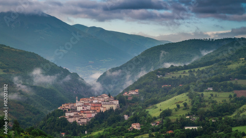 Foggy valley in the village of Preci, Umbria, Italy