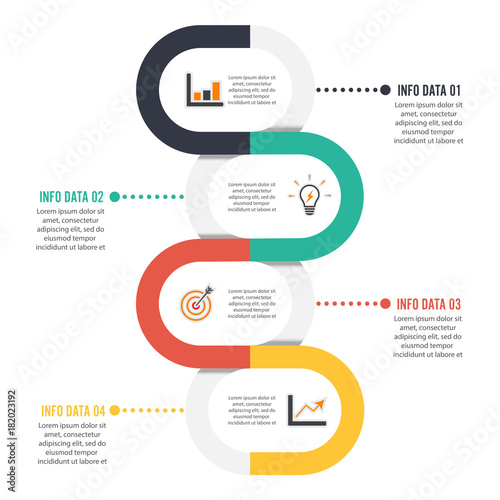 Template Timeline Infographic colored horizontal numbered for four position can be used for workflow, banner, diagram, web design, area chart