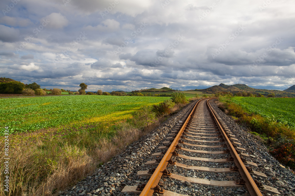 Single railway track in Rana, Czech Republic