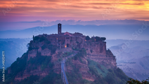 Old town of Bagnoregio at dusk, Umbria, Italy