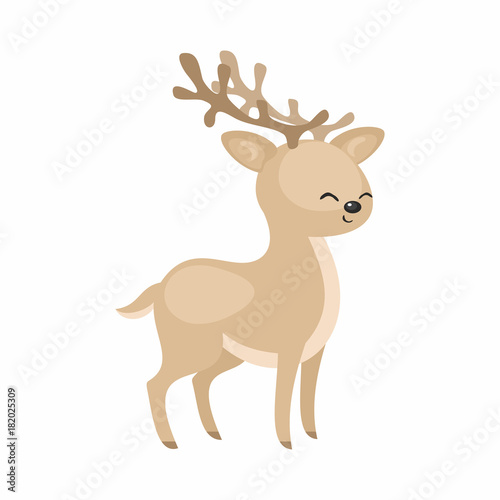 Fototapeta Naklejka Na Ścianę i Meble -  The image of a cute cartoon reindeer. Vector illustration.