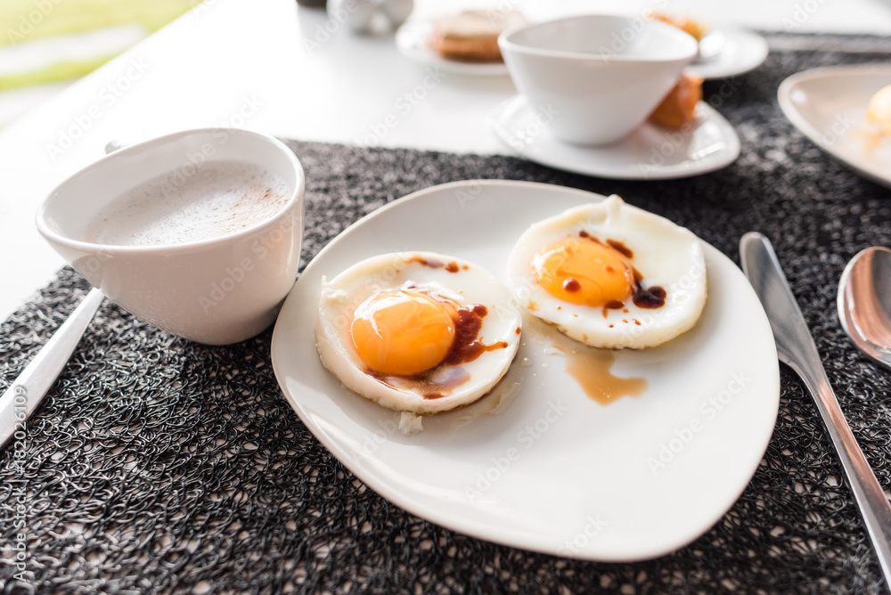 breakfast with eggs and coffee breakfast with eggs and coffee