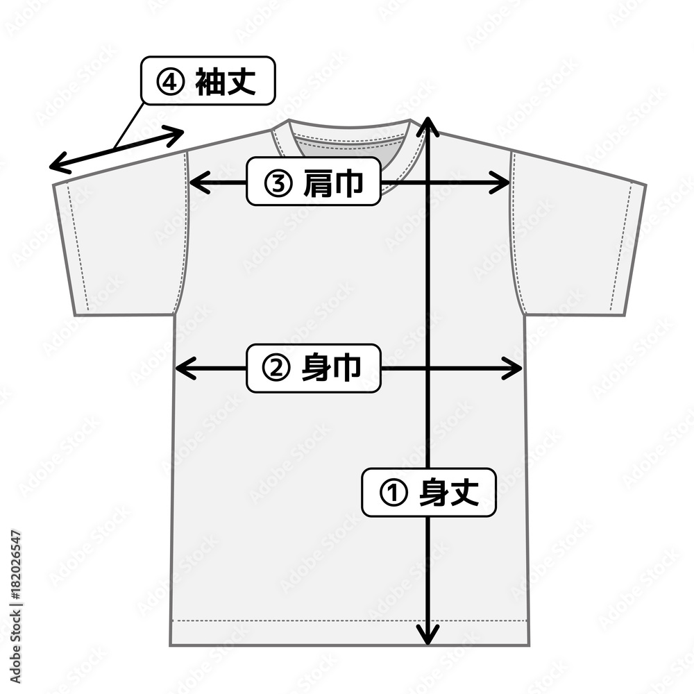 半袖tシャツ 寸法表 サイズ表用イメージイラスト Stock ベクター Adobe Stock