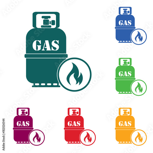 Camping stove with gas bottle icon vector