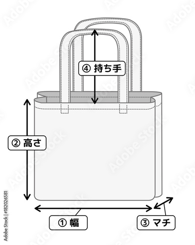 トートバッグ　寸法表・サイズ表用イメージイラスト