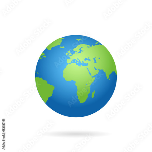 Globe world map with shadow on a white background