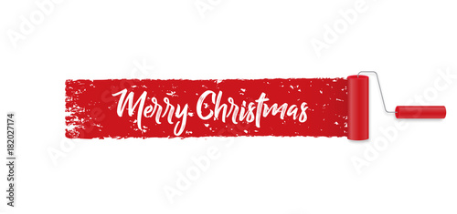 Banner on a white background, Merry Christmas texture red paint