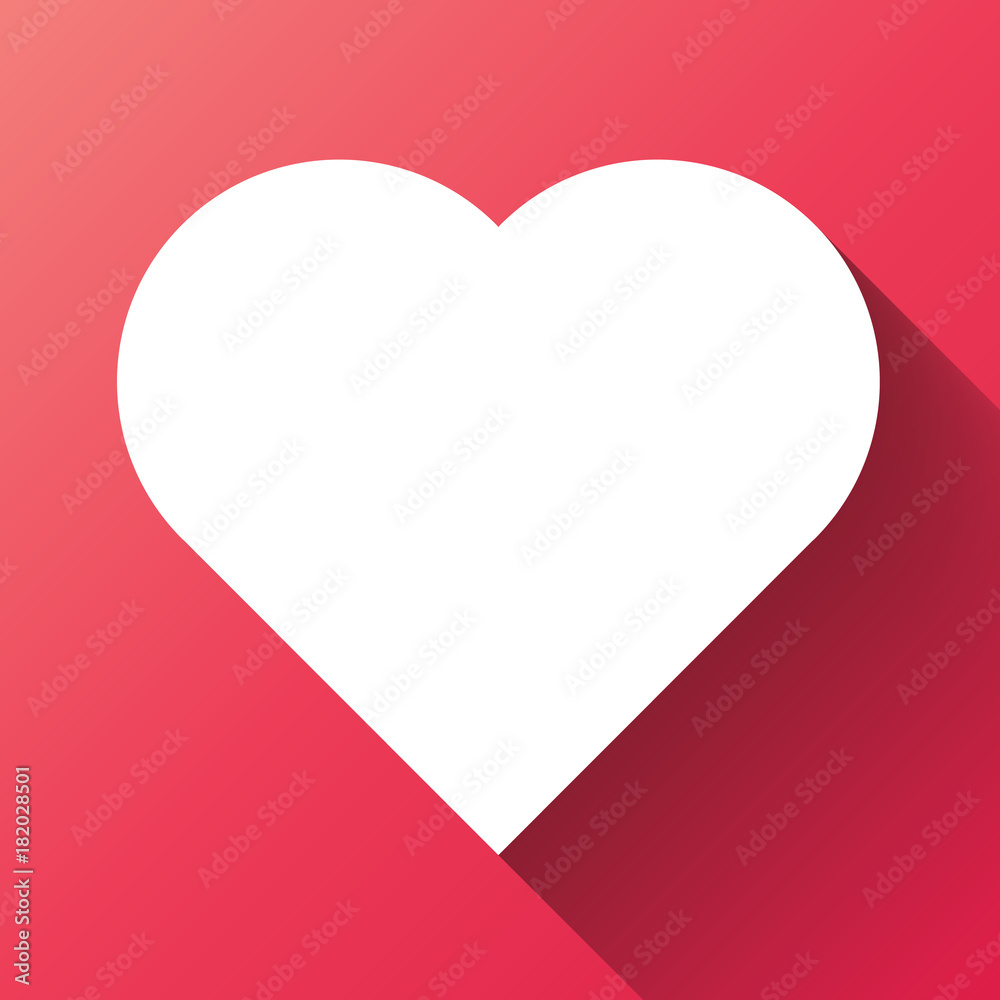 White heart long shadow icon on pink background. Symbol of love. Vector illustration.
