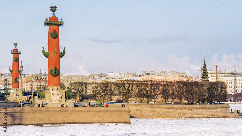 Winter view of the arrow of Vasilievsky Island in St. Petersburg