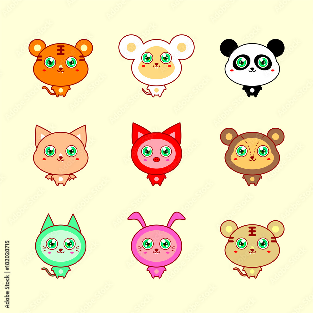 Fototapeta premium cute animal icons vector