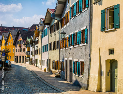 Beautiful street of old buildings  Fussen city  Germany