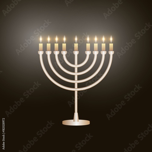 Silver Hanukkah menorah icon on black background. Vector Illustration