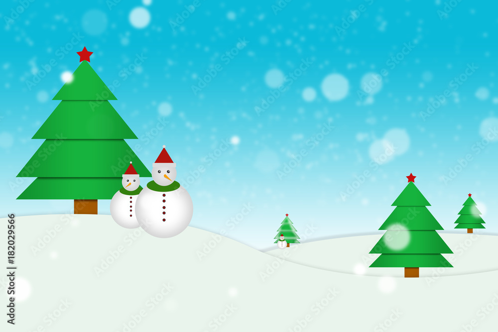 concept of christmas, tree illustrations and snowman
