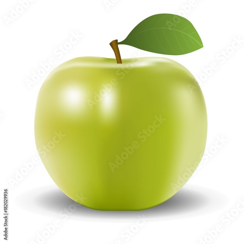 Fresh yellow apple with green leaf. Vector illustration.