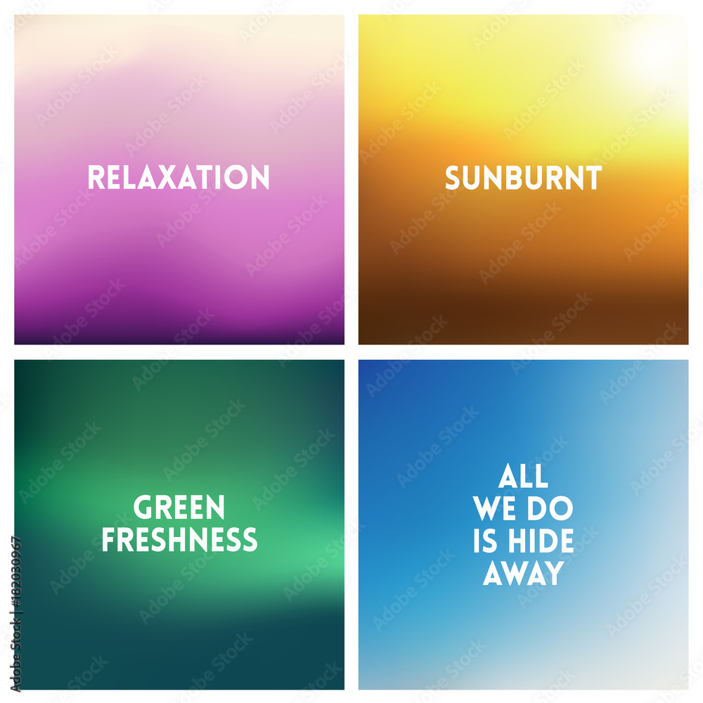 Abstract vector multicolored blurred background set. 4 colors set.