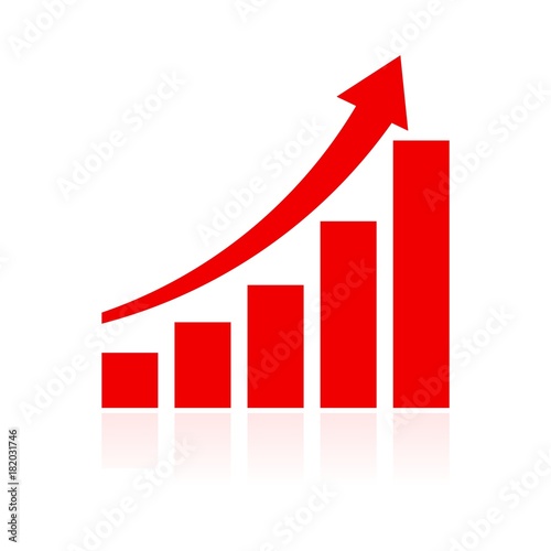 Growth chart vector icon, Graph icon, Red Graph sign